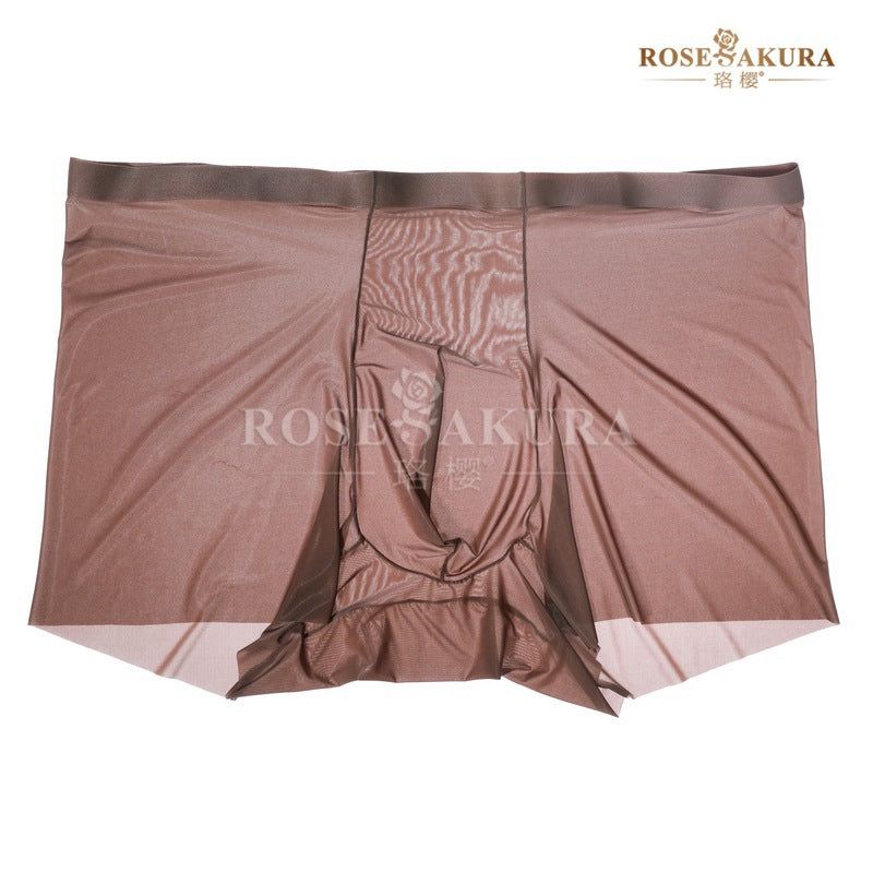 Luo Ying8522Men's Ultra-Thin Barely-There Feel Boxer Briefs Glossy Smooth Seamless Thin Transparent Sexy Triangle Underwear