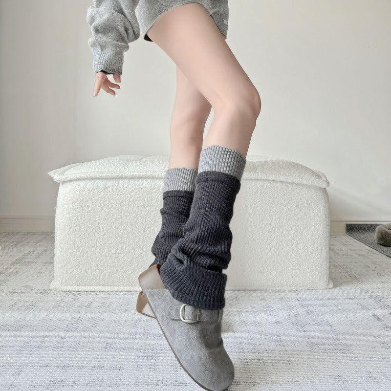 Autumn Winter New Millennial Hot Girl Color-Block Knitted Patchwork Socks for Women Harajuku y2k Wool Warm Slimming Leg Warmers