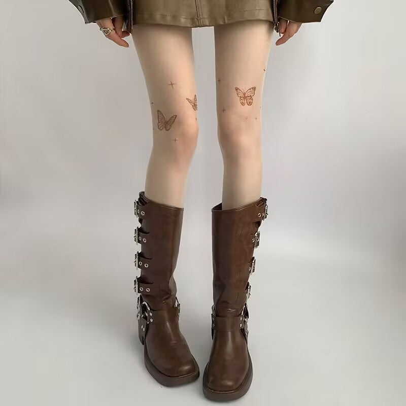 2024New Spring and Autumn Pure Desire Butterfly Print Pantyhose Thin Personalized Sexy Butterfly Stockings for Women