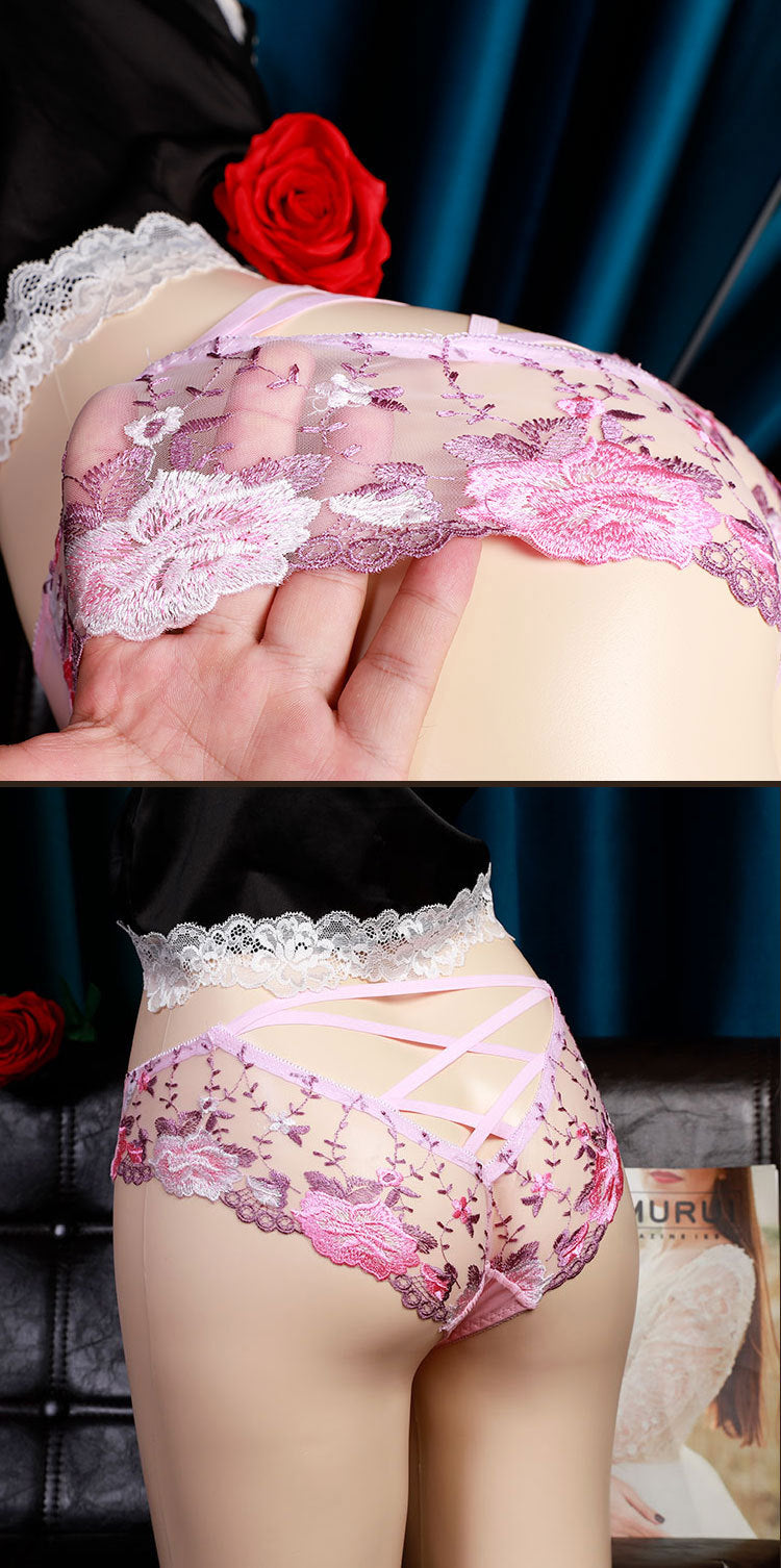Retro Sexy Lace Embroidered Underwear for Men jj Set of Sexy Transparent Temptation Plus Size Embroidered Low Waist Triangle Panties
