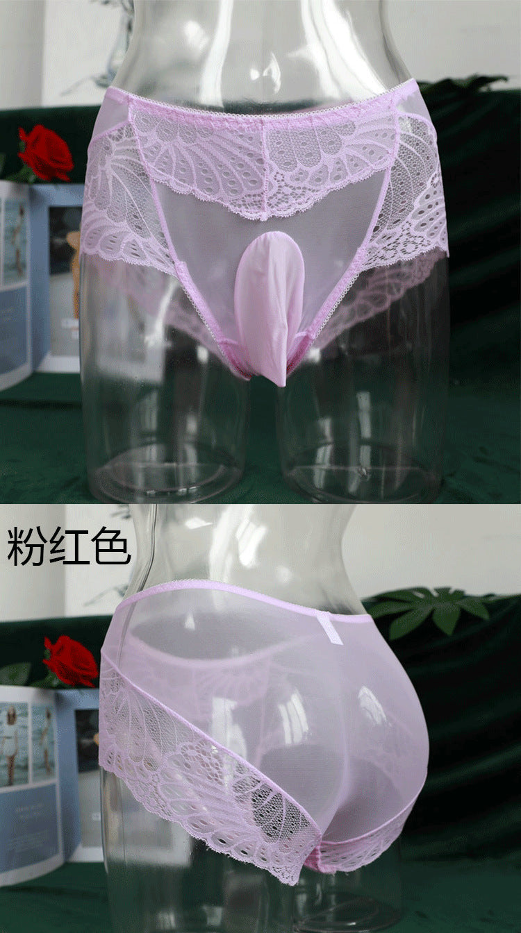 Dropshipping Low Waist Lace Underwear for Men jj Set of Sexy Ultra-thin Stockings and Panties Fully Transparent Mesh Panties