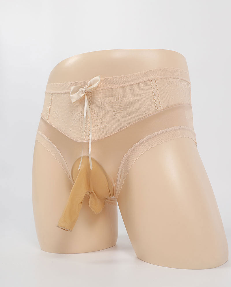 Sexy Men's Lace Briefs jj One-piece Large Size Sexy High Waist Bowknot Underwear Silky Underwear for Men