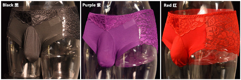 Little Red Luxury Men's Underwear Breathable Lace Sexy Briefs Pure Cotton Plus Size U Pouch Bag Underwear Shorts