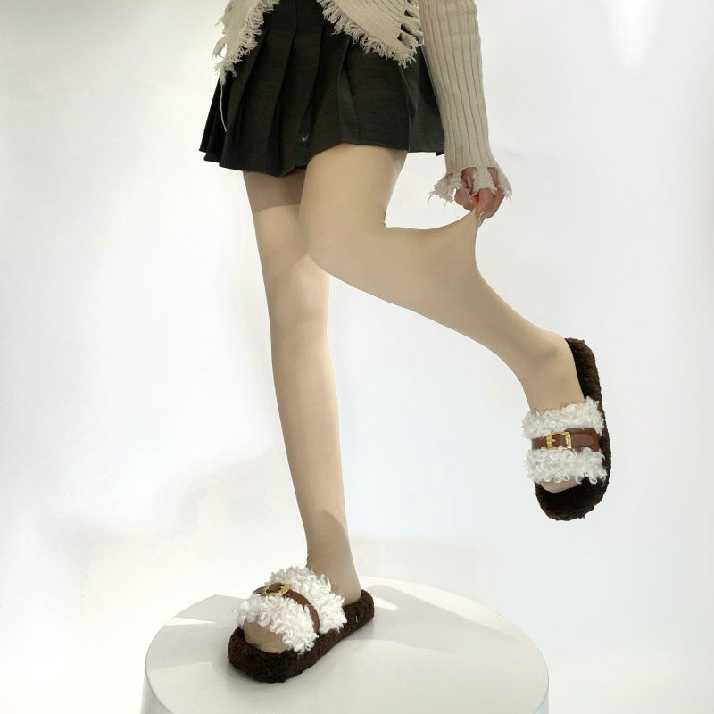 Autumn Winter Bare Skin Feel Leg Artifact Over-the-Knee Long Stockings Nude Skin Color Double Layer Warm Fleece High Tube Socks Half-Length Long Socks for Women