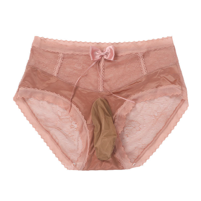 Sexy Men's Lace Briefs jj One-piece Large Size Sexy High Waist Bowknot Underwear Silky Underwear for Men