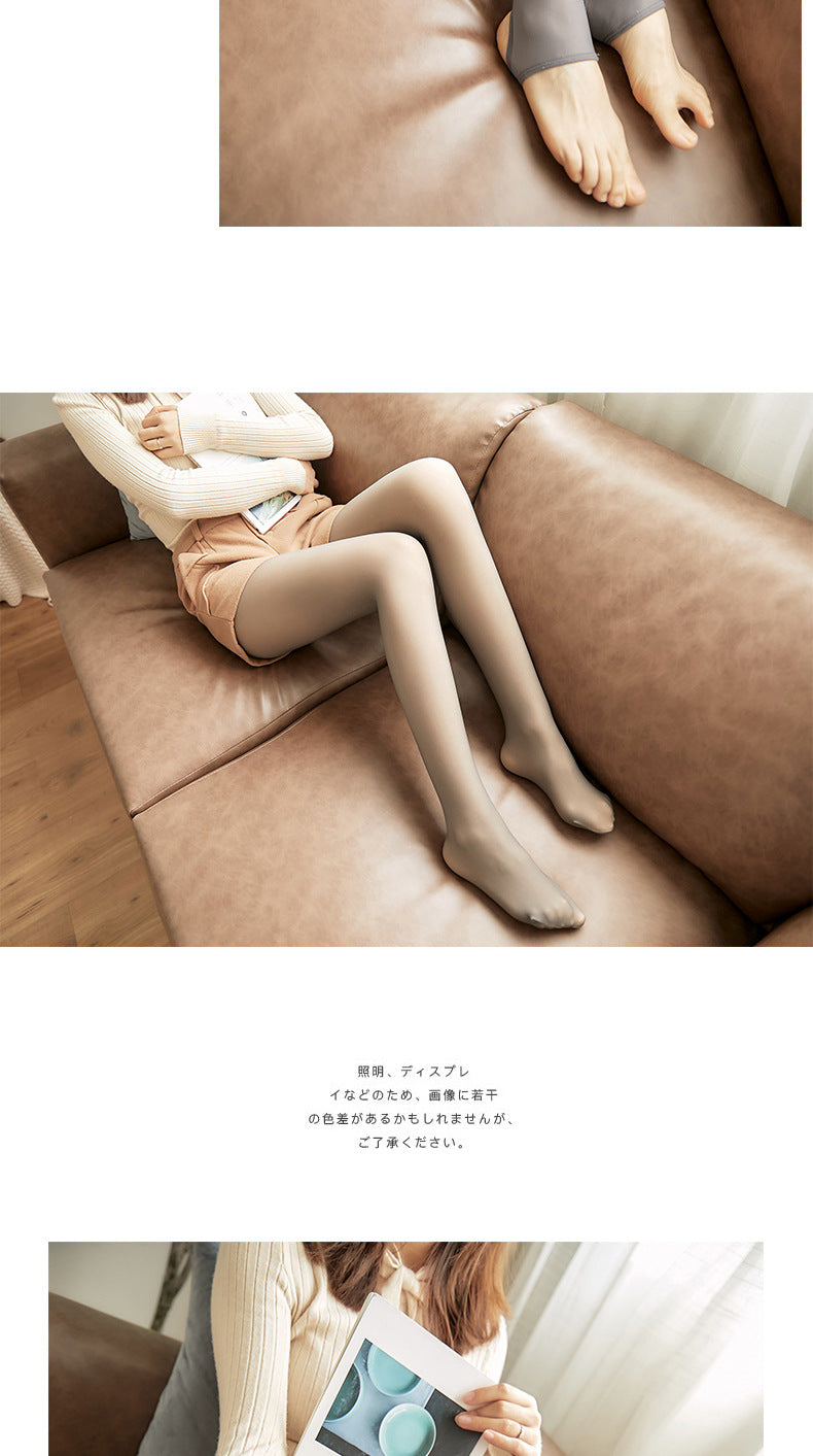 Autumn and Winter New Style Flight Attendant Gray Leggings Fake Sheer Fleece-Lined Thickened Women's High-Waisted One-Piece Pantyhose True Skin-Translucent Tights