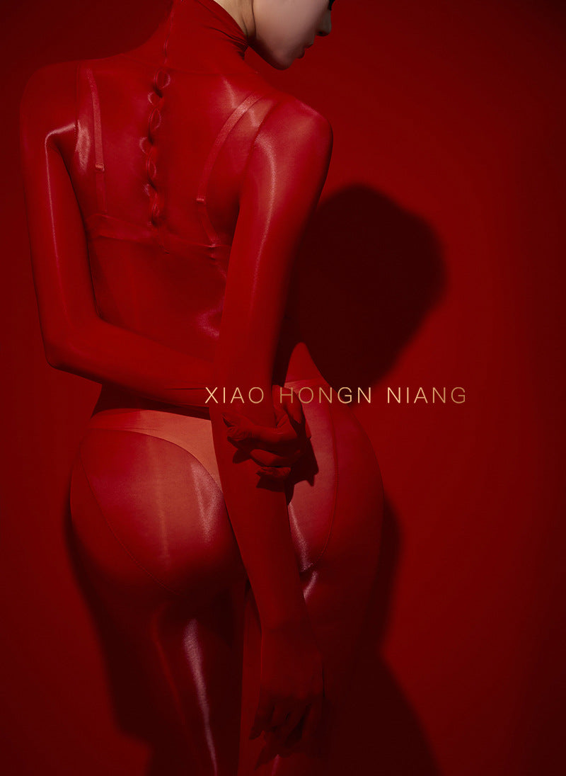 8D Glossy Sexy Stockings One-piece Temptation Seamless Tight-fitting Wrapped Five-finger Stockings Black Silk Full-body One-piece Stockings