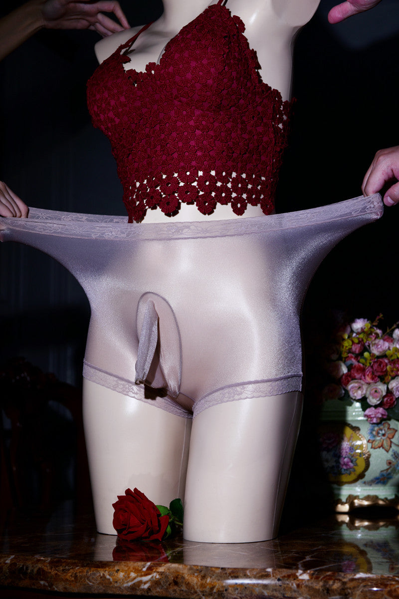 Little Red Matchmaker Floating Fly Boxer Briefs Ultra-thin Men's Silky Nude Ice Silk Plus Size Sexy Belt jj Set of Shiny Underwear