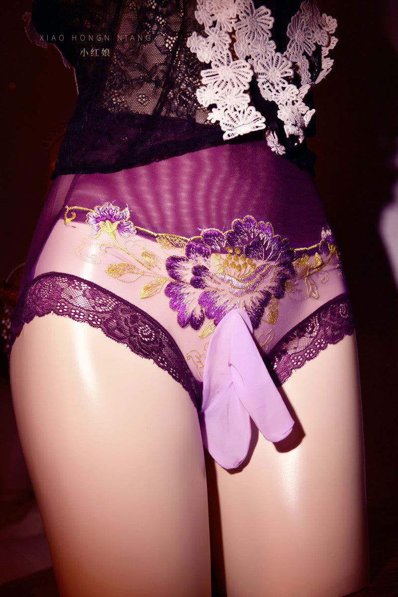 Japanese Style Floral Sexy Lace Underwear for Men jj Set of Butt-Lifting Thin Sexy Transparent Bullet-Resistant Separate Triangle Panties