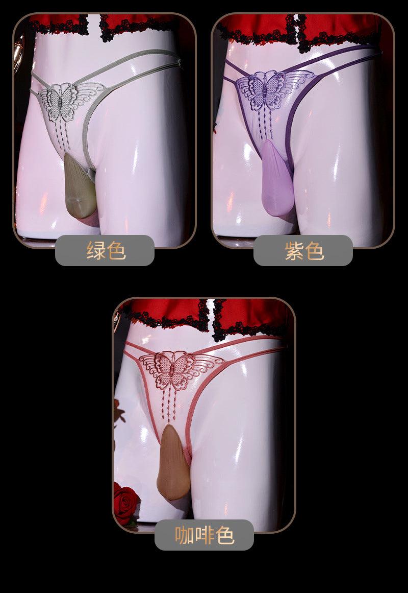 Men's Hollow Out Underwear jj Set of Nude Lace Low Waist Embroidered Butterfly Hot Temptation Transparent Sexy Plus Size Briefs