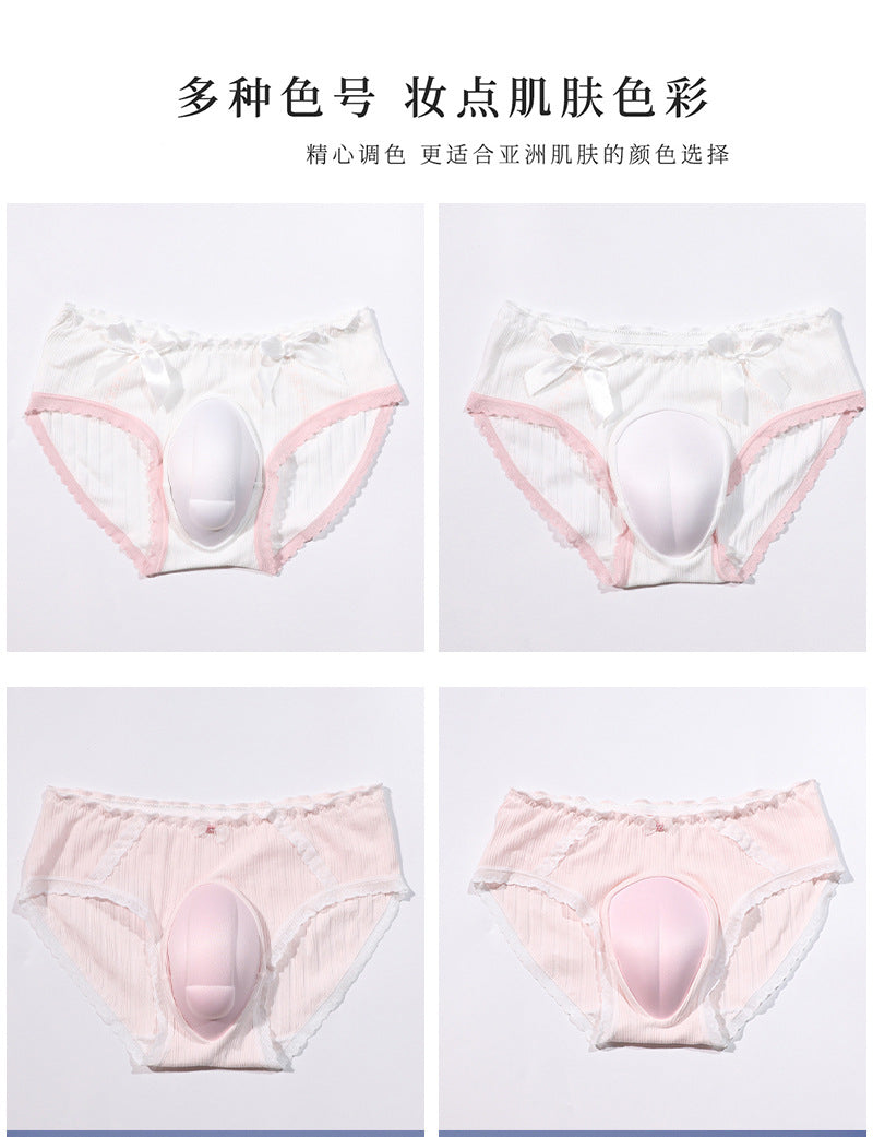 Japanese Style Sexy Male to Female Crossdressing Hidden jj Style Triangle Panties with Bowknot, Sexy Plus Size for Crossdressers CD Low-rise Underwear