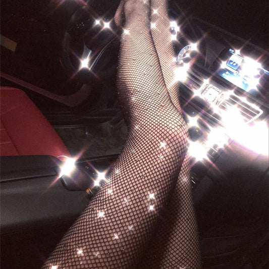 AliExpress European and American Sexy Fishnet Stockings with Rhinestones, Fishnet Tights with Rhinestones, Mesh Small Mesh Pantyhose, Slimming Effect