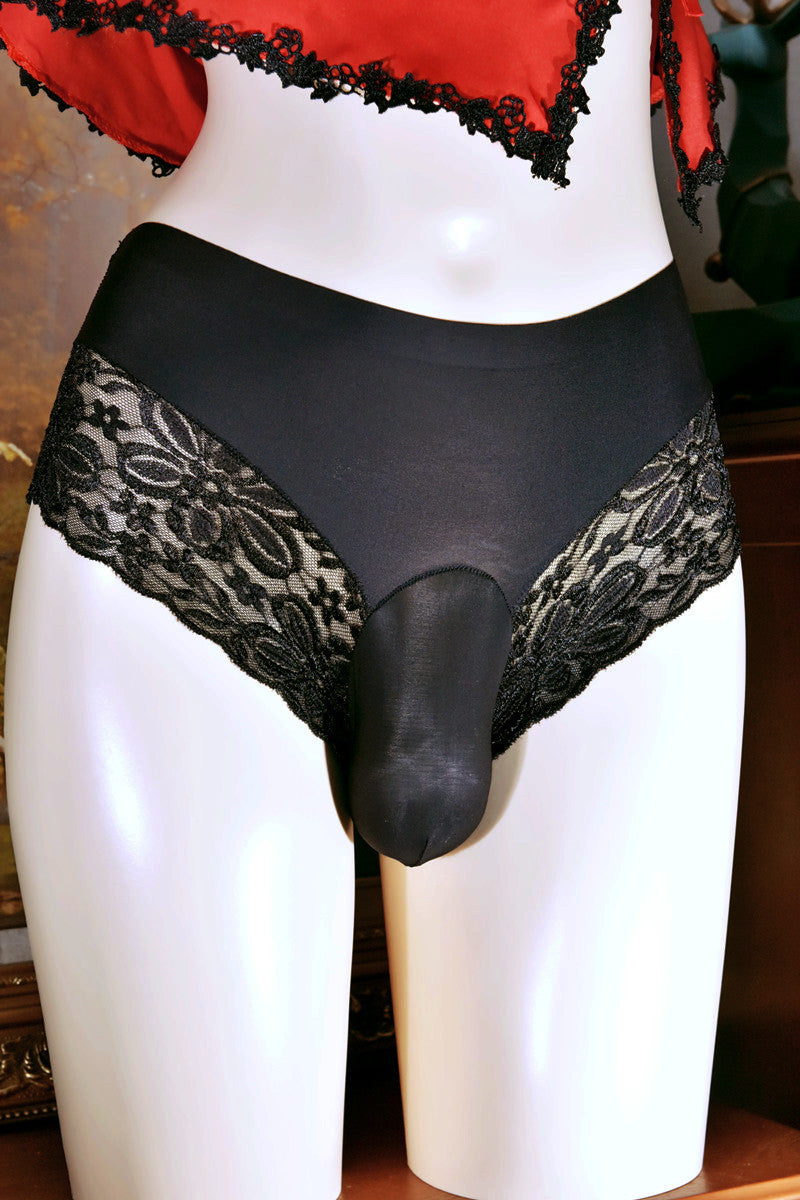 Little Matchmaker Lace One-Piece Ice Silk Underwear for Men with Sheath Sexy Hip-Lifting One-Piece Thong Low-Waist Triangle Underwear