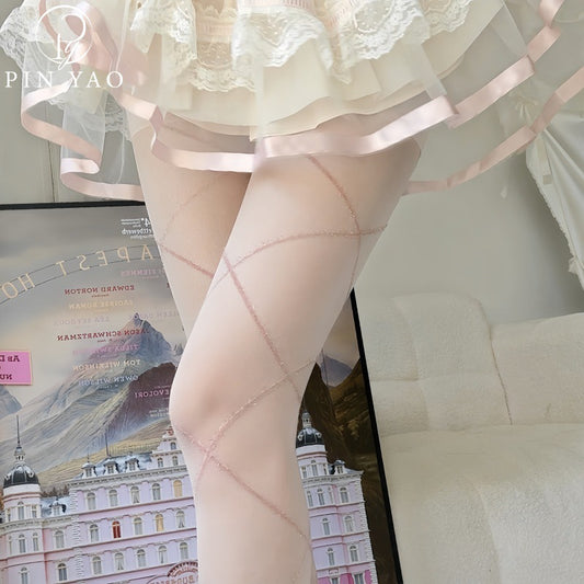 2025Spring Summer Thin Diamond Grid Gray Pantyhose Anti-Snag Shiny Sexy Black Silk Women Japanese Style jk White silk stockings