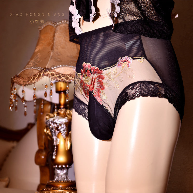 Japanese Style Floral Sexy Lace Underwear for Men jj Set of Butt-Lifting Thin Sexy Transparent Bullet-Resistant Separate Triangle Panties