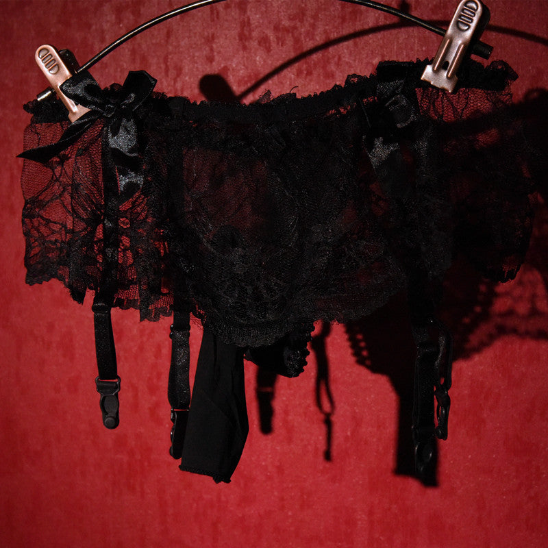 Men's Sexy Thong Lace Strap Underwear Ultra-thin Transparent Low-rise Transvestite Erotic Underwear Airplane jj Set