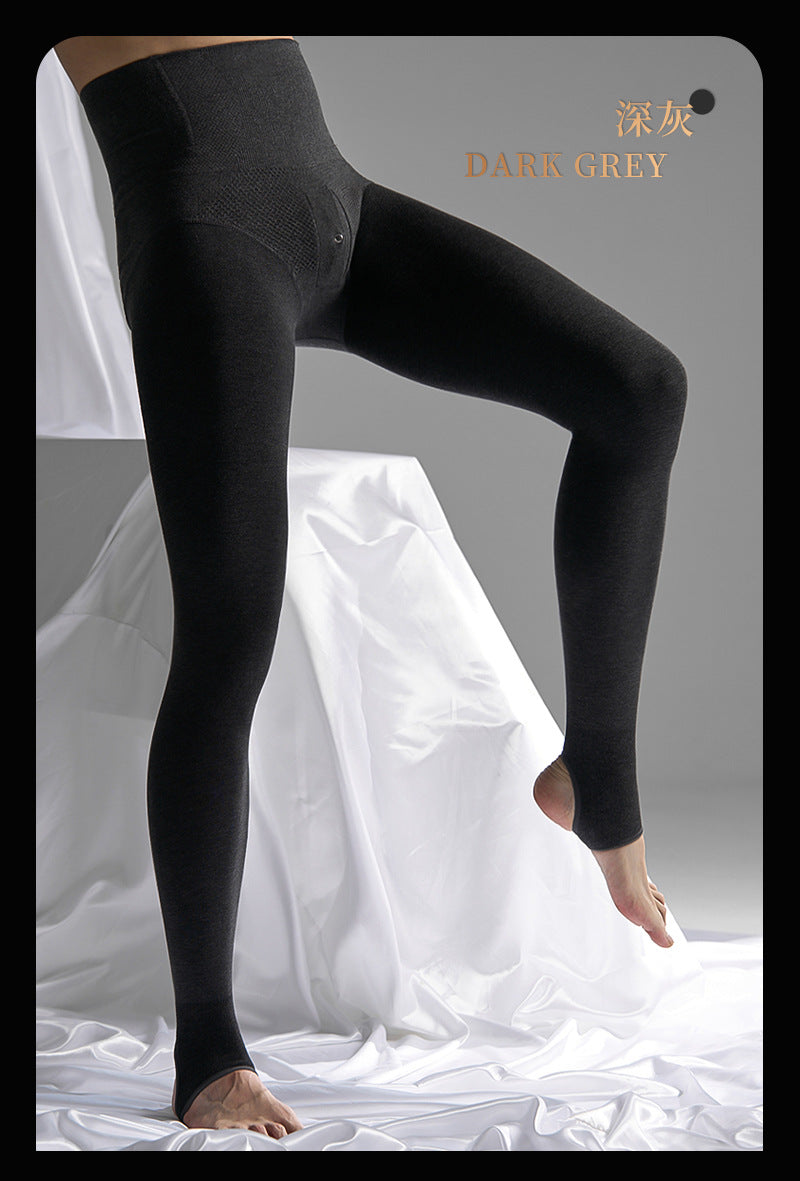 Autumn and Winter Men's Fleece-Lined Thermal Tights High Waist Tummy Control Vertical Opening Tight Sexy Thickened Stockings Leggings