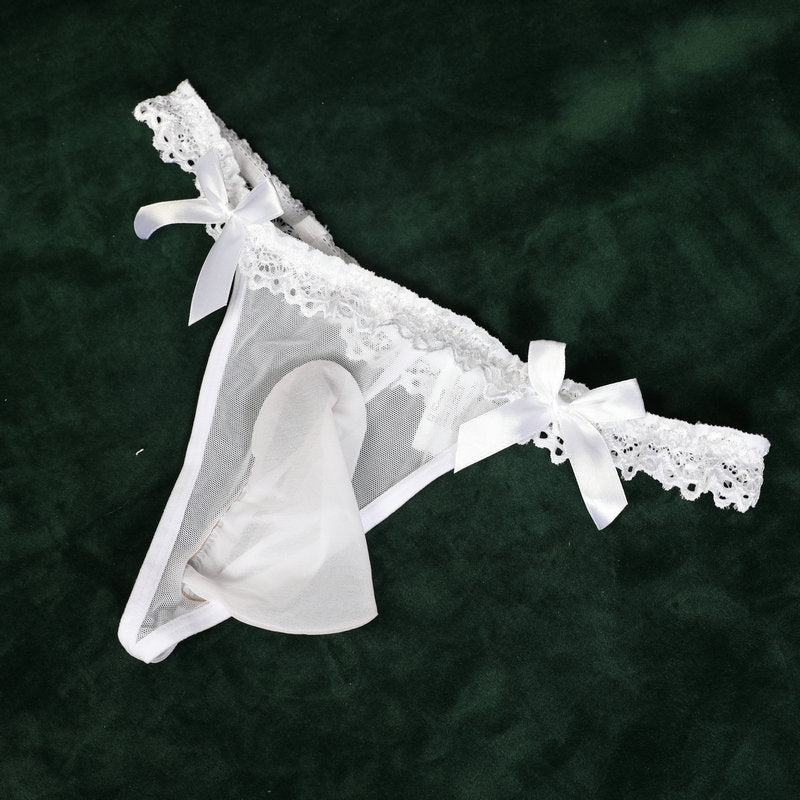 Men's Sexy Underwear Ultra-Thin Fully Transparent Belt jj Set of Stockings and Underwear Low Waist Sexy Plus Size Men's Thong