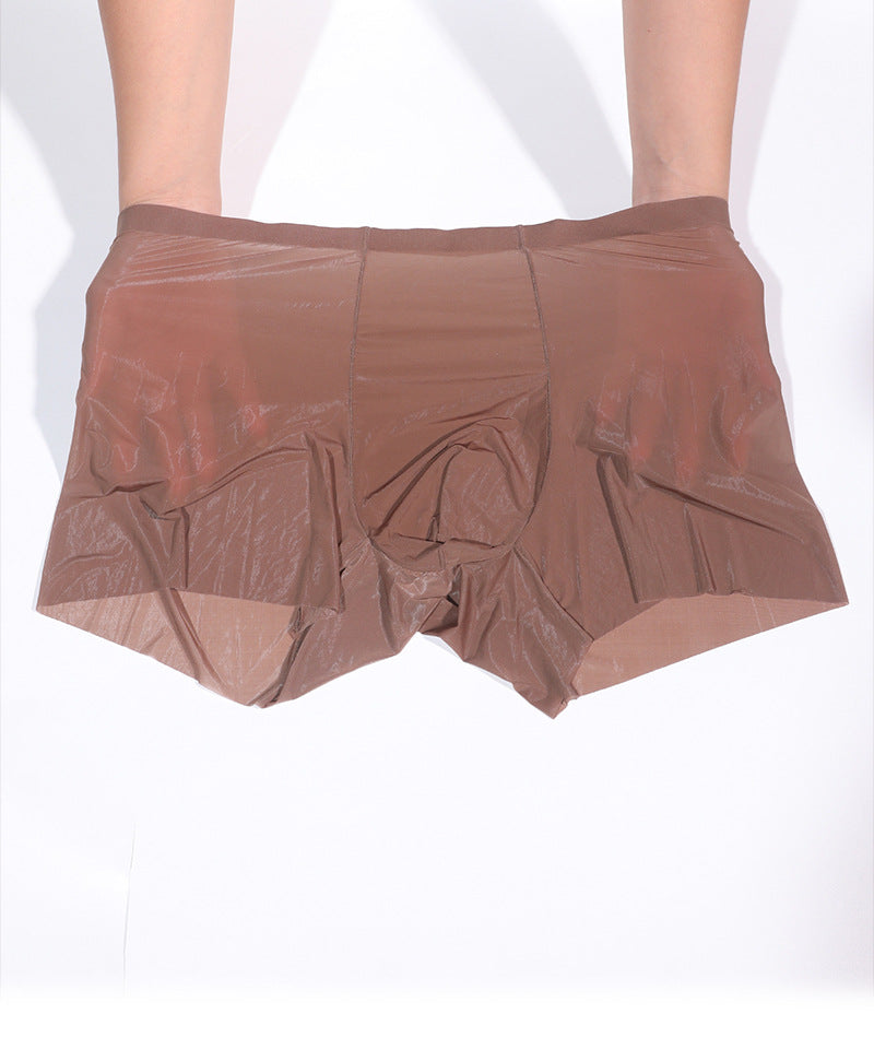 「Gentleman's Veil」Silky Seamless Ice Silk Underwear Thin Men's Sexy Transparent Shiny Boxer Briefs