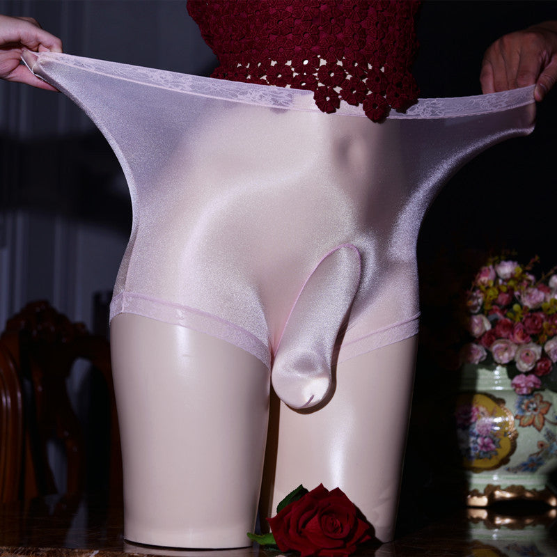 Little Red Matchmaker Floating Fly Boxer Briefs Ultra-thin Men's Silky Nude Ice Silk Plus Size Sexy Belt jj Set of Shiny Underwear