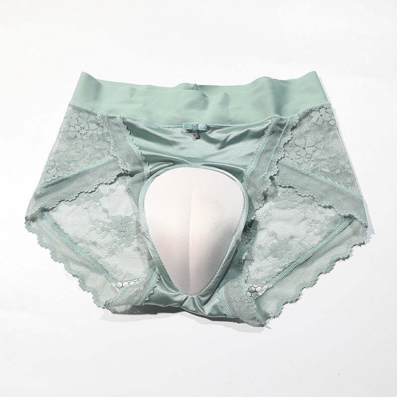 Cross-border Hot-Selling Low-Waist Sexy Lace Fake Vagina Hidden jj Underwear Briefs Transvestite Men and Women Cross-dressing Underwear