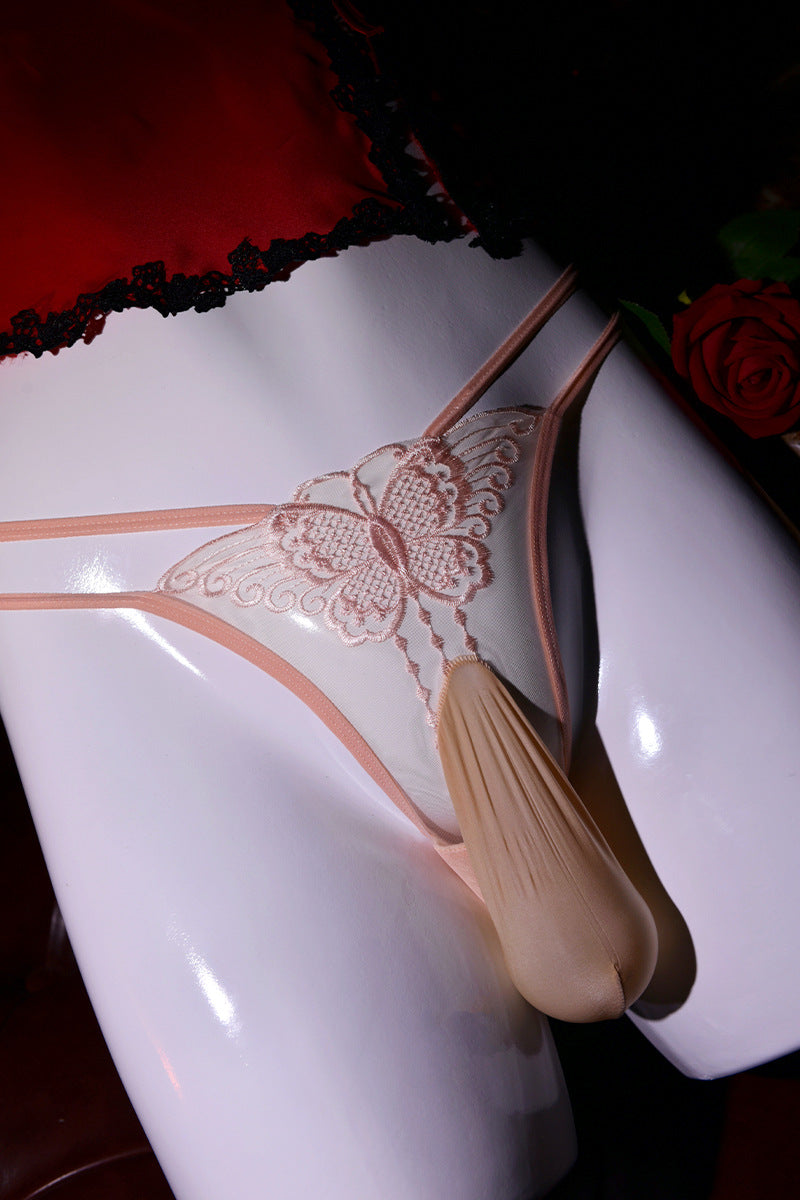 Men's Hollow Out Underwear jj Set of Nude Lace Low Waist Embroidered Butterfly Hot Temptation Transparent Sexy Plus Size Briefs