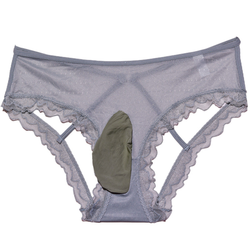 Little Red Sexy Men's Lace Hollow Out Passionate Thin Transparent Large Size Temptation Japanese Style Underwear jj Stockings and shorts