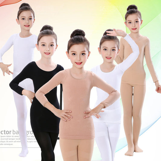 Children's Dance Base Shirt Autumn Winter Girls' Fleece-Lined Nude Invisible Underwear Skin Color Thermal Wear Tight-Fitting Practice Clothes