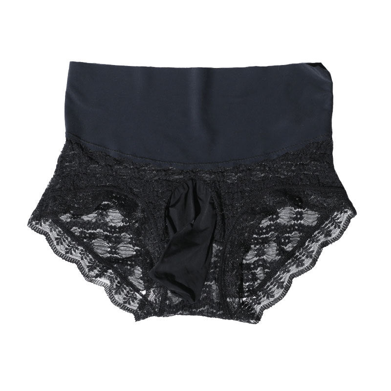 Men's Sexy Lace Erotic Triangle Underwear Ice Silk High Waist Tummy Control Seamless Plus Size Bulletproof Separate jj Set of Shorts