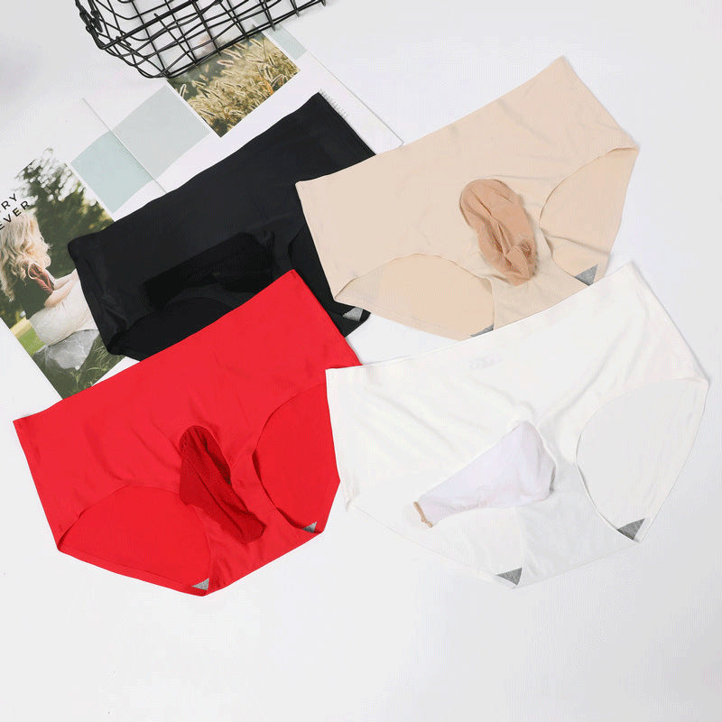 Ice Silk Triangle Men's Belt jj Set of Stockings and Underwear, Non-Rolling Edge, Sexy Transparent Tight-Fitting Plus Size Men's Briefs