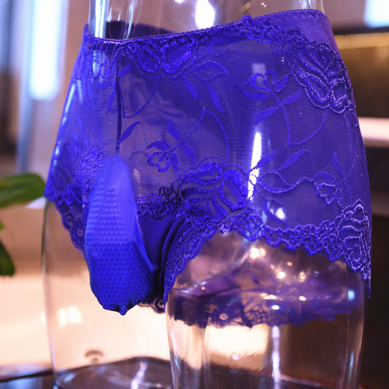 Men's Lace Sexy Underwear Men's Boxer Briefs Breathable Thin Sexy Open Crotch jj Set of Youth Boxer Shorts for Summer