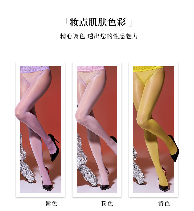 912Lace Needle360Seamless Stockings Low Waist Oil Glossy Horse Oil Stockings Shiny Leggings Open Crotch Stockings for Women Anti-Snag