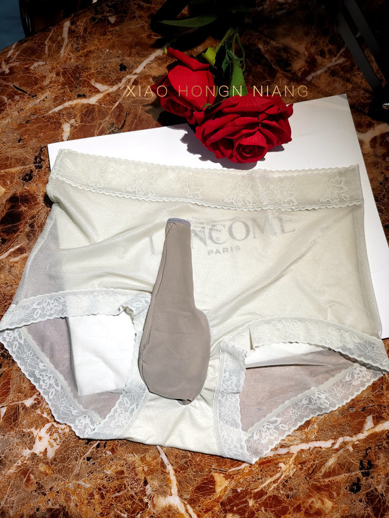 Ultra-thin Silky Smooth Stockings jj Men's Transparent Transvestite Sexy No-Remove Briefs Quick-Dry Summer Ice Silk Shorts