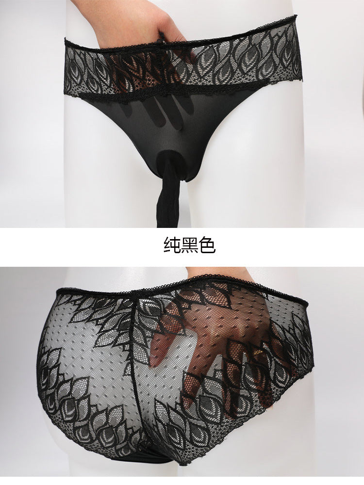 Men's Ice Silk Underwear Lace Sexy Ultra-thin Breathable Seamless Briefs Men's Underwear jj Sexy Stockings and Panties Set