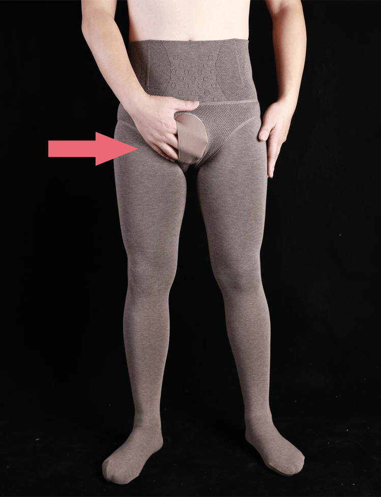 Autumn and Winter Men's Fleece-Lined Thermal Tights High Waist Tummy Control Vertical Opening Tight Sexy Thickened Stockings Leggings