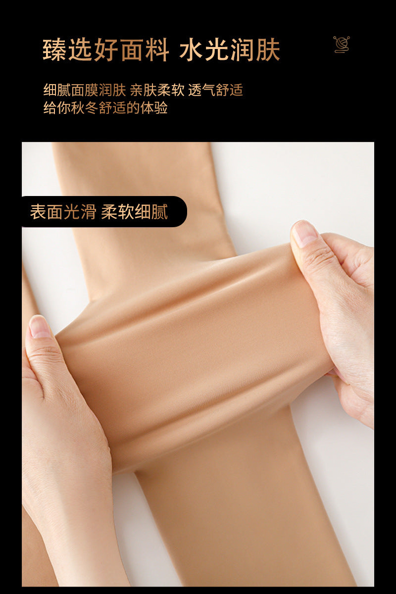 Flight Attendant Gray One-Piece Water Glossy Skin Crotchless Leggings for Women, Autumn and Winter Fleece-Lined Warm Pantyhose, Sexy No-Need-to-Take-Off Plus Size