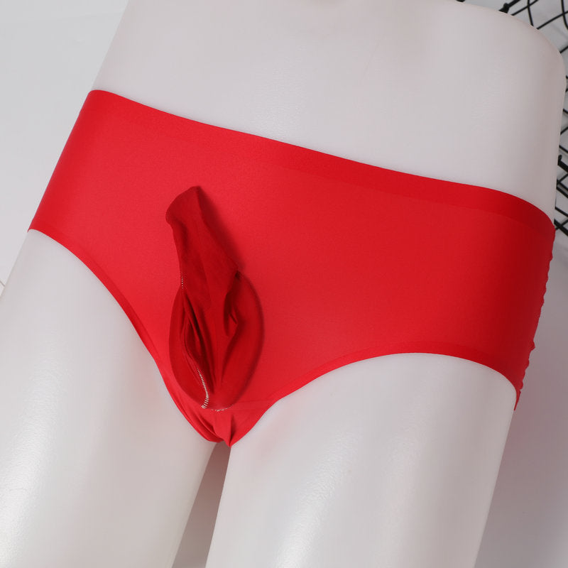 Ice Silk Triangle Men's Belt jj Set of Stockings and Underwear, Non-Rolling Edge, Sexy Transparent Tight-Fitting Plus Size Men's Briefs