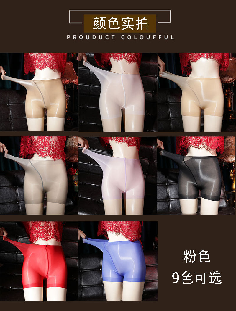 Kiss Waistless Glossy Crotchless Sexy No-Strap Silky Boxer Shorts for Women912Large Size Horse Oil Socks Underwear