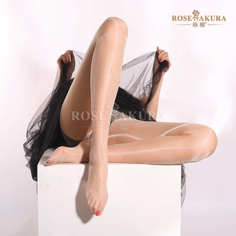 Flaming Flash+Glossy Series Silky Black Stockings360Crotch Sexy Socks Fully Transparent Open Crotch Pantyhose Summer