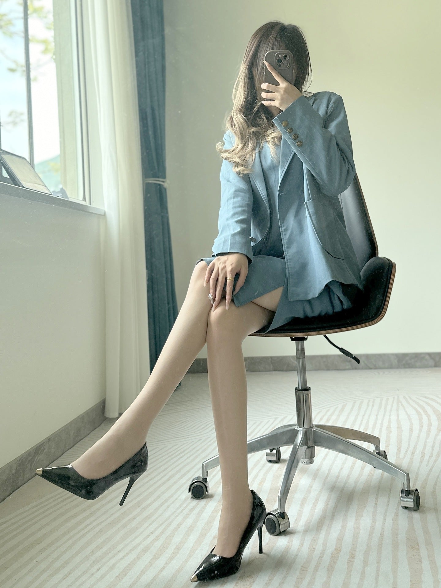 Aurora Open Crotch Stockings for Women Glossy360Seamless Sexy Silky Smooth Violet Plum Red Fashion Slimming