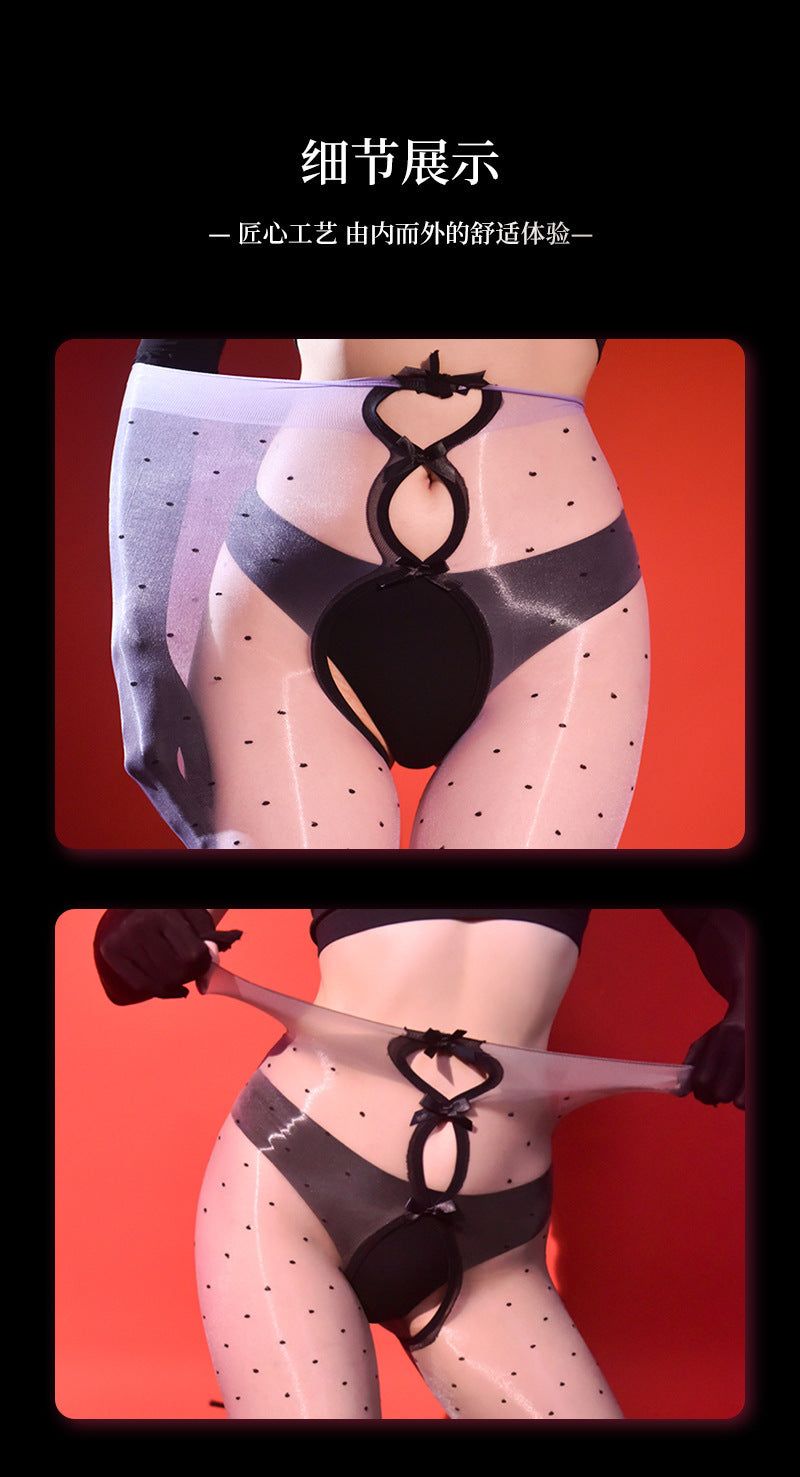 5D Aurora Polka Dot Black Silk Pantyhose Ultra-thin Skin-friendly Sunscreen Leg Socks Summer Sexy Open Crotch Footed Stockings