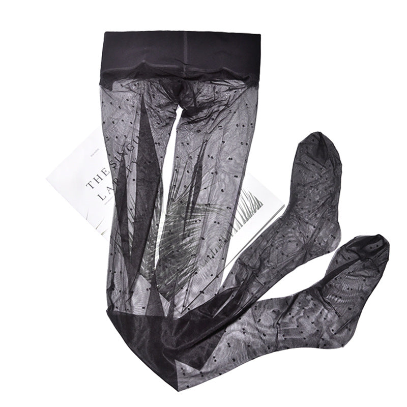 512Vintage Polka Dot Ultra-Thin Silky High-Transparency Sexy Stockings360Crotch Seamless Footed Large Size Polka Dot Stockings