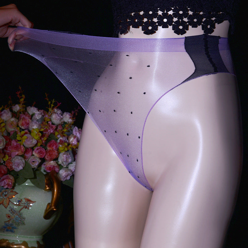 Ultra-thin Glossy Triangle Briefs jj Set1D Polka Dot Fully Transparent Seamless Sexy Silky Wave Point Underwear Plus Size Women's Underwear