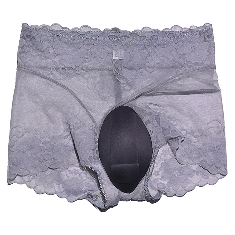 Sexy Lace Hidden jj Men's Underwear3D 3D Cover U High Waist Transparent Mesh Crotch Protection Sponge Pad Underwear