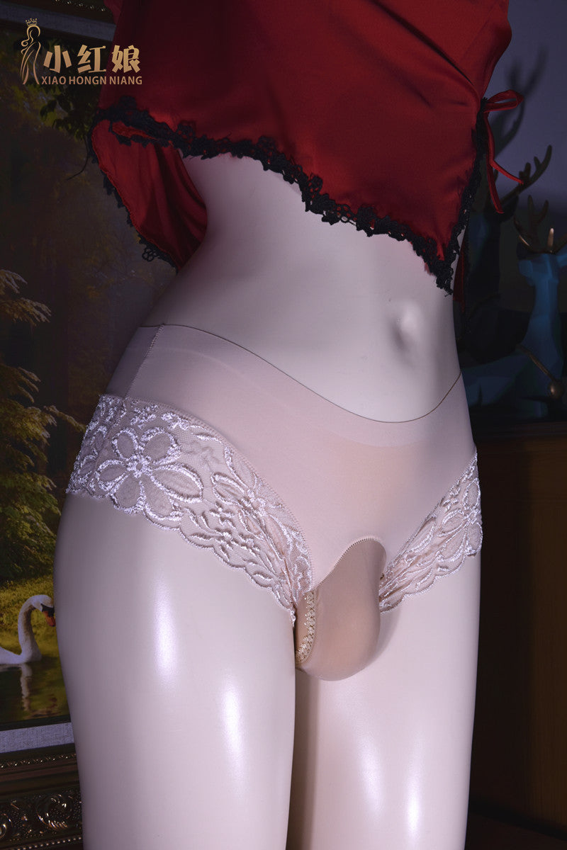 Little Matchmaker Lace One-Piece Ice Silk Underwear for Men with Sheath Sexy Hip-Lifting One-Piece Thong Low-Waist Triangle Underwear