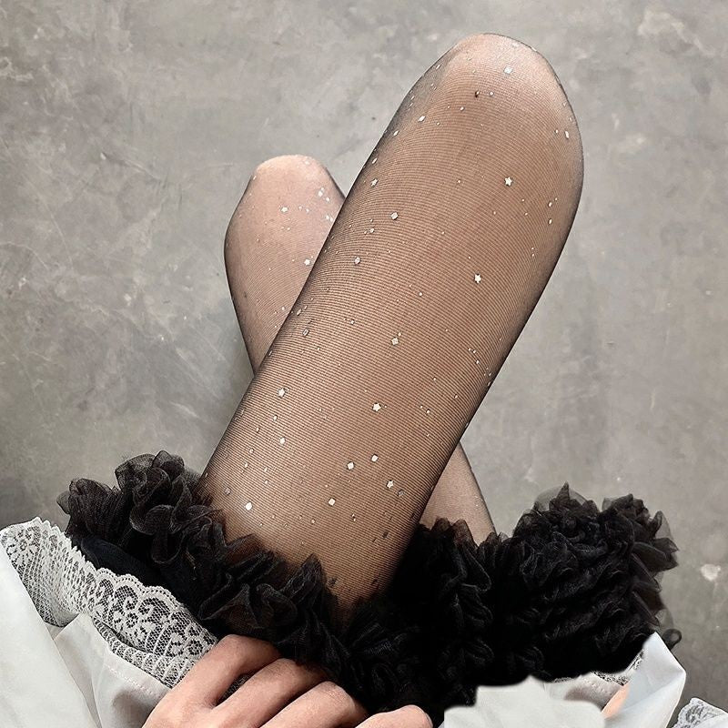 2023New Cosmic Star Print Stockings Women Summer Thin Black Silk Beauty Skin Pantyhose Ballet Style Ladies