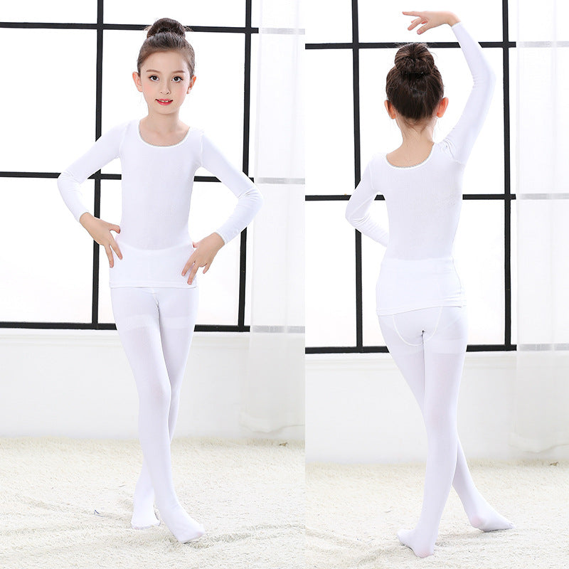 Children's Dance Base Shirt Autumn Winter Girls' Fleece-Lined Nude Invisible Underwear Skin Color Thermal Wear Tight-Fitting Practice Clothes