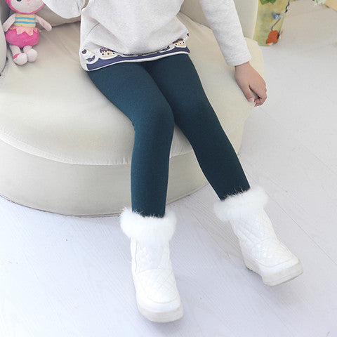Autumn Winter Children's Leggings Fleece Lined Thickened Warm Pants Footed Colorful Cotton One-piece Pants Girls' Solid Color Kids Pants Children's Clothing