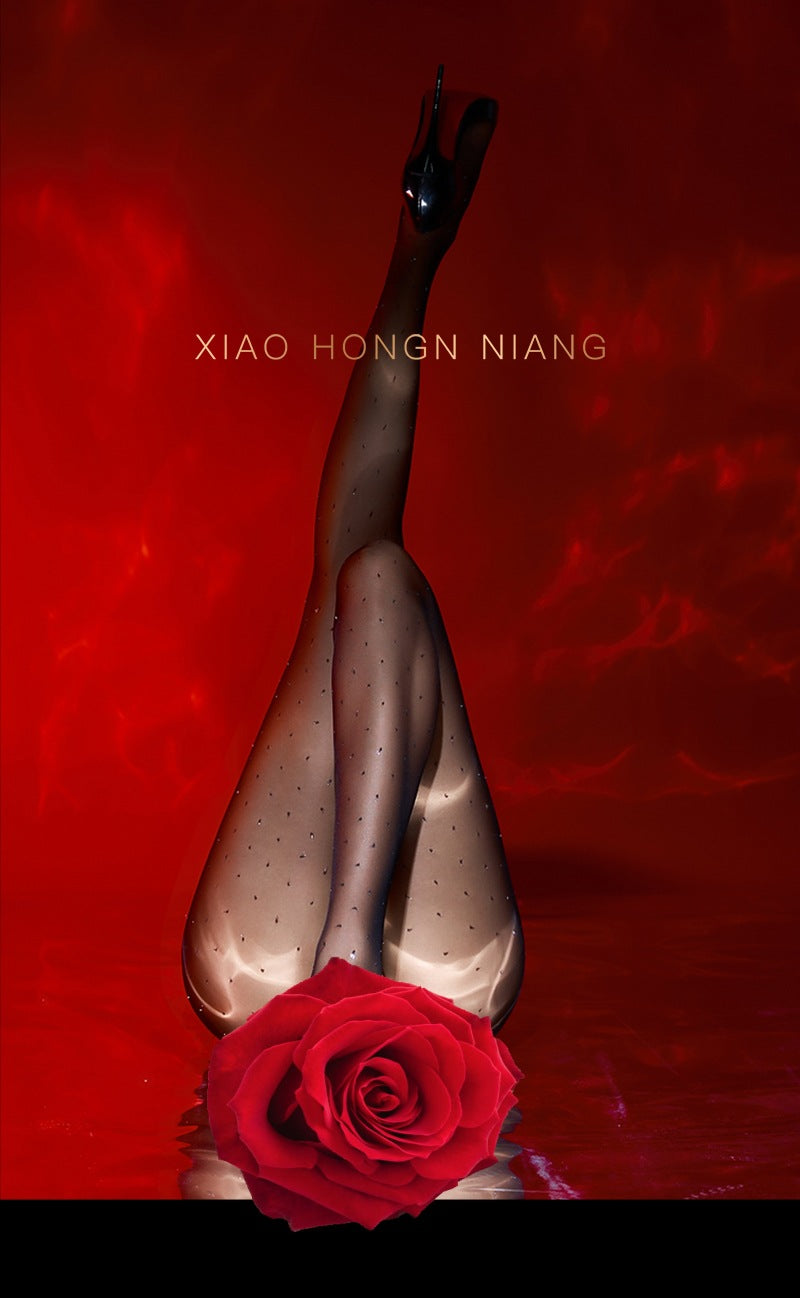 Sequin Silver Thread Black Silk Stockings New Style2024Popular ins Internet Celebrity Jacquard Socks Black Retro Style Same as Yang Mi