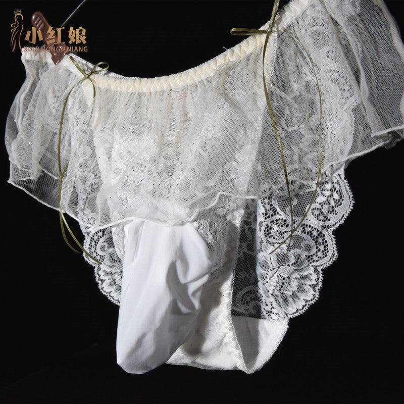 Ice Silk Feel Men's Triangle Underwear Transparent Sexy Breathable Thong Summer Japanese Style Lace Underwear